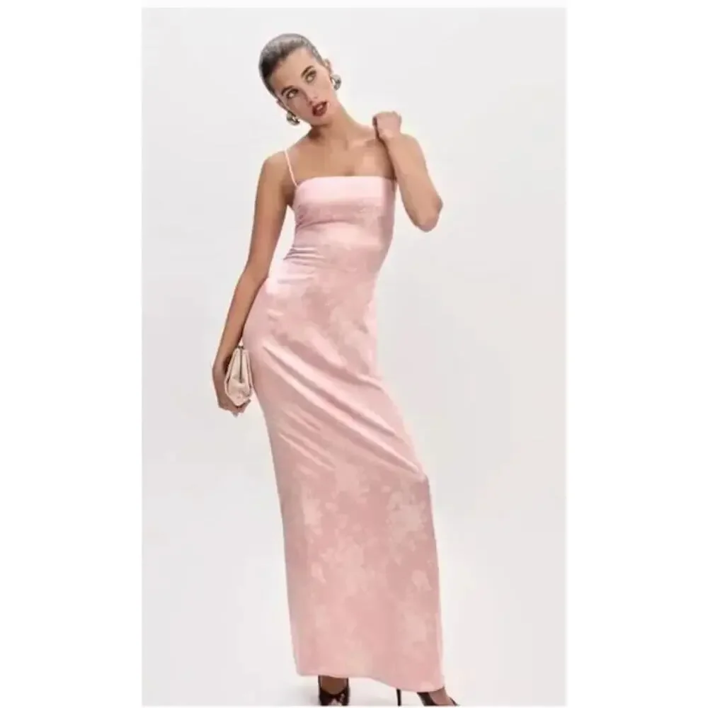 Reformation Frankie Floral Jacquard Satin Slip Maxi Dress Light Pink Size 10 - Picture 1 of 15